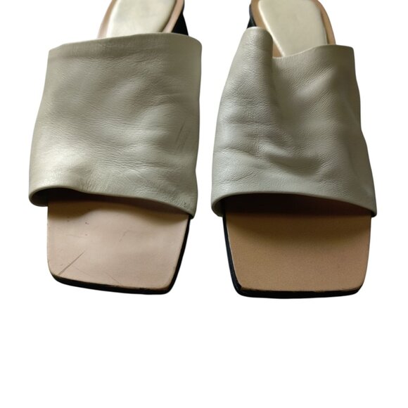 Zara  Women's Size 38/US 8 Cream Square Open Toe Slides Heels Neutral Leather - Picture 4 of 8